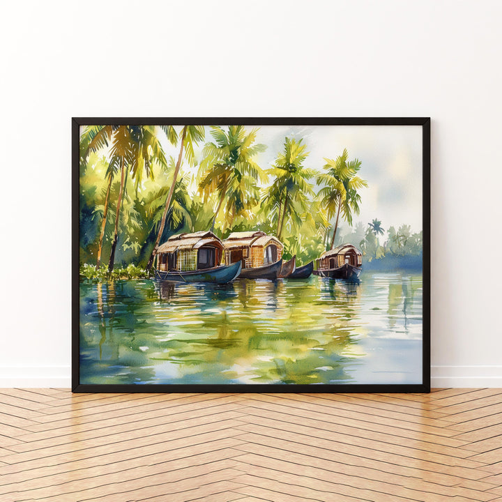 Kerala India Watercolor Poster Kerala Travel Print Tropical Landscape Painting Backwaters Wall Art Asia Souvenir