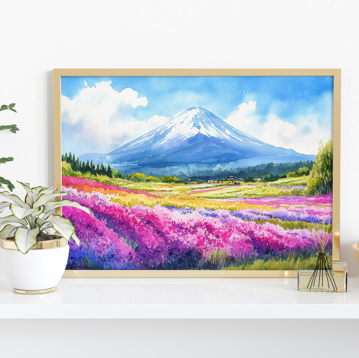 Hokkaido Japan Watercolor Poster Hokkaido Travel Print Mountain Landscape Painting Nature Wall Art Asia Souvenir