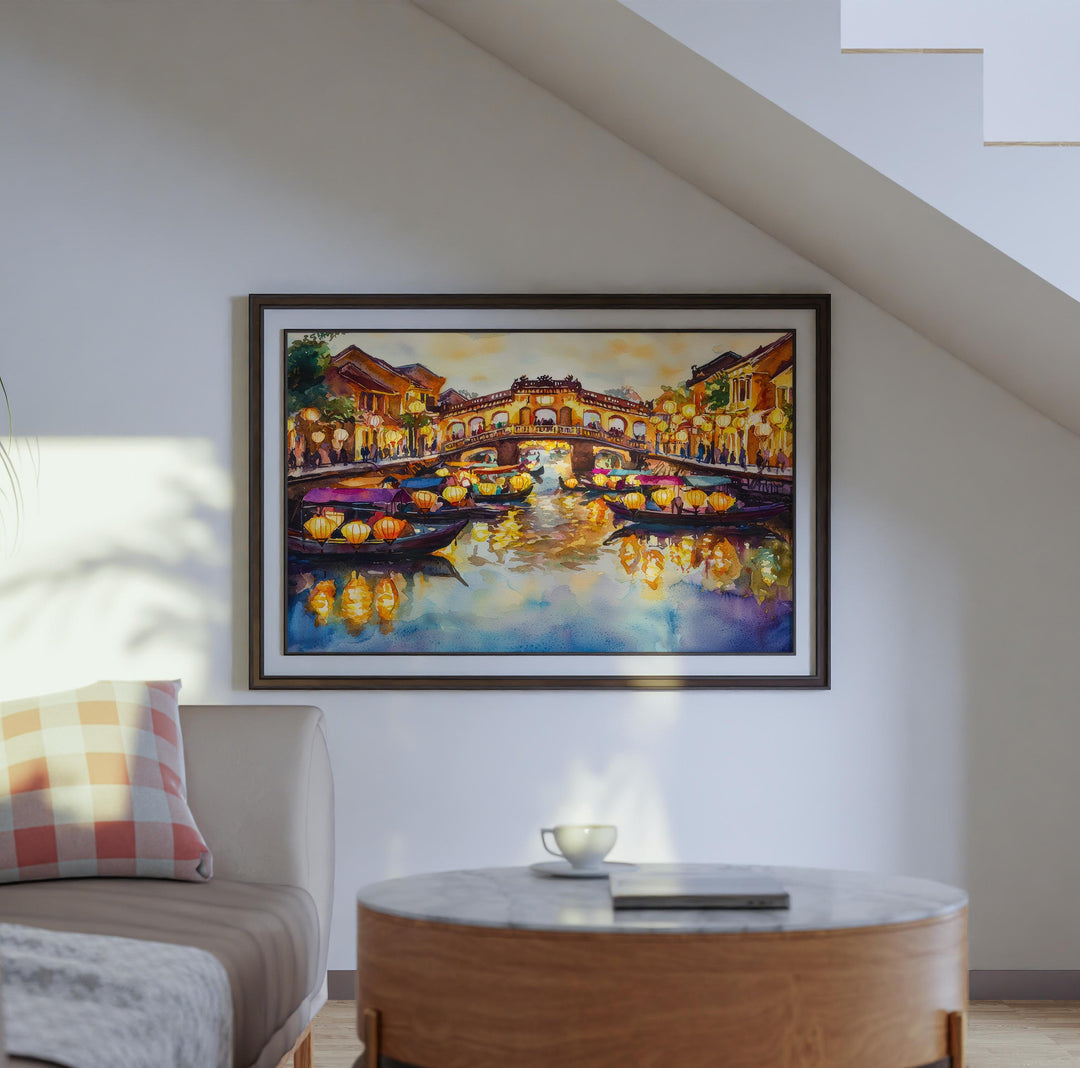 Hoi An Vietnam Watercolor Poster Hoi An Travel Print Ancient Town Painting Lantern Street Wall Art Asia Souvenir