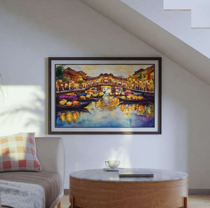 Hoi An Vietnam Watercolor Poster Hoi An Travel Print Ancient Town Painting Lantern Street Wall Art Asia Souvenir