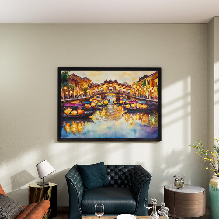 Hoi An Vietnam Watercolor Poster Hoi An Travel Print Ancient Town Painting Lantern Street Wall Art Asia Souvenir