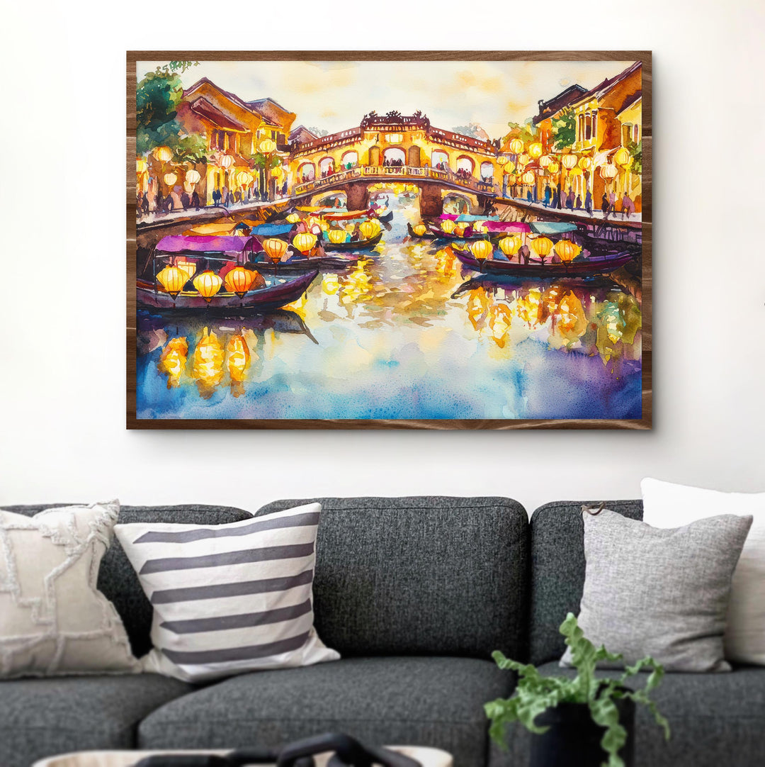 Hoi An Vietnam Watercolor Poster Hoi An Travel Print Ancient Town Painting Lantern Street Wall Art Asia Souvenir