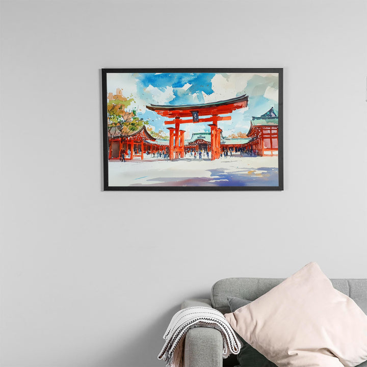 Fushimi Inari Shrine Kyoto Japan Watercolor Poster Kyoto Travel Print Torii Gate Painting Temple Wall Art Asia Souvenir