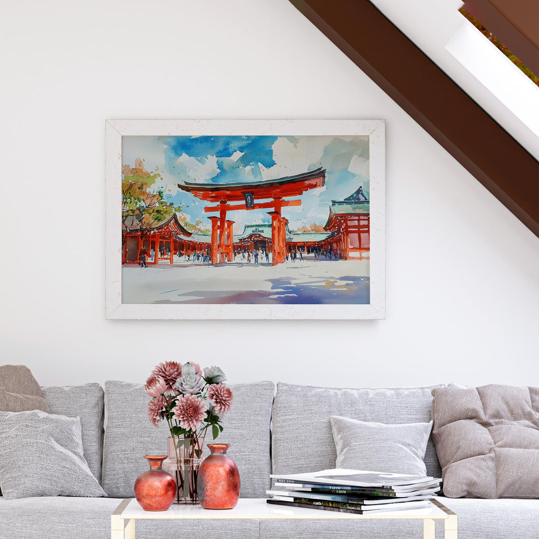 Fushimi Inari Shrine Kyoto Japan Watercolor Poster Kyoto Travel Print Torii Gate Painting Temple Wall Art Asia Souvenir
