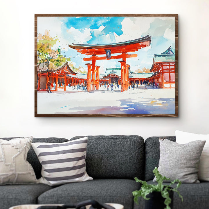 Fushimi Inari Shrine Kyoto Japan Watercolor Poster Kyoto Travel Print Torii Gate Painting Temple Wall Art Asia Souvenir