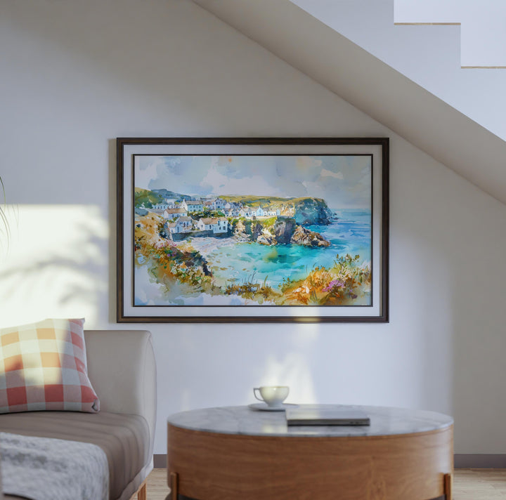 Cornwall England Watercolor Poster Cornwall Travel Print Coastal Landscape Painting Seaside Wall Art UK Souvenir