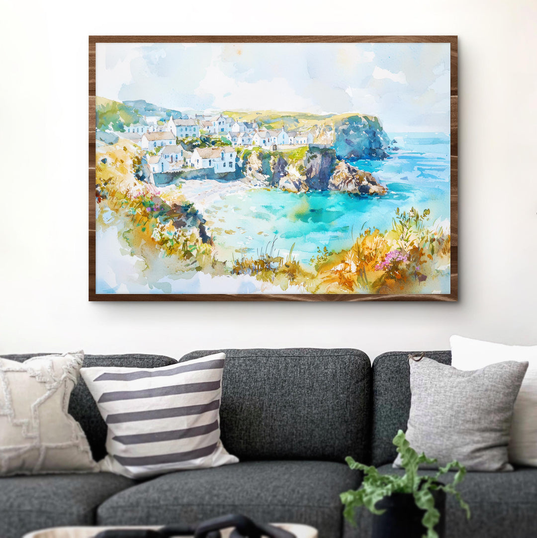 Cornwall England Watercolor Poster Cornwall Travel Print Coastal Landscape Painting Seaside Wall Art UK Souvenir