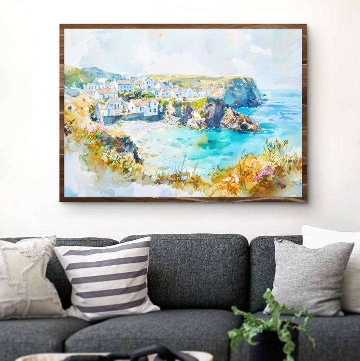 Cornwall England Watercolor Poster Cornwall Travel Print Coastal Landscape Painting Seaside Wall Art UK Souvenir