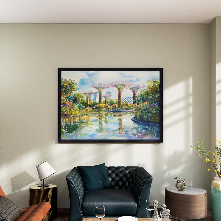 Supertree Grove Singapore Watercolor Poster Gardens by the Bay Print Cityscape Painting Wall Art Asia Souvenir