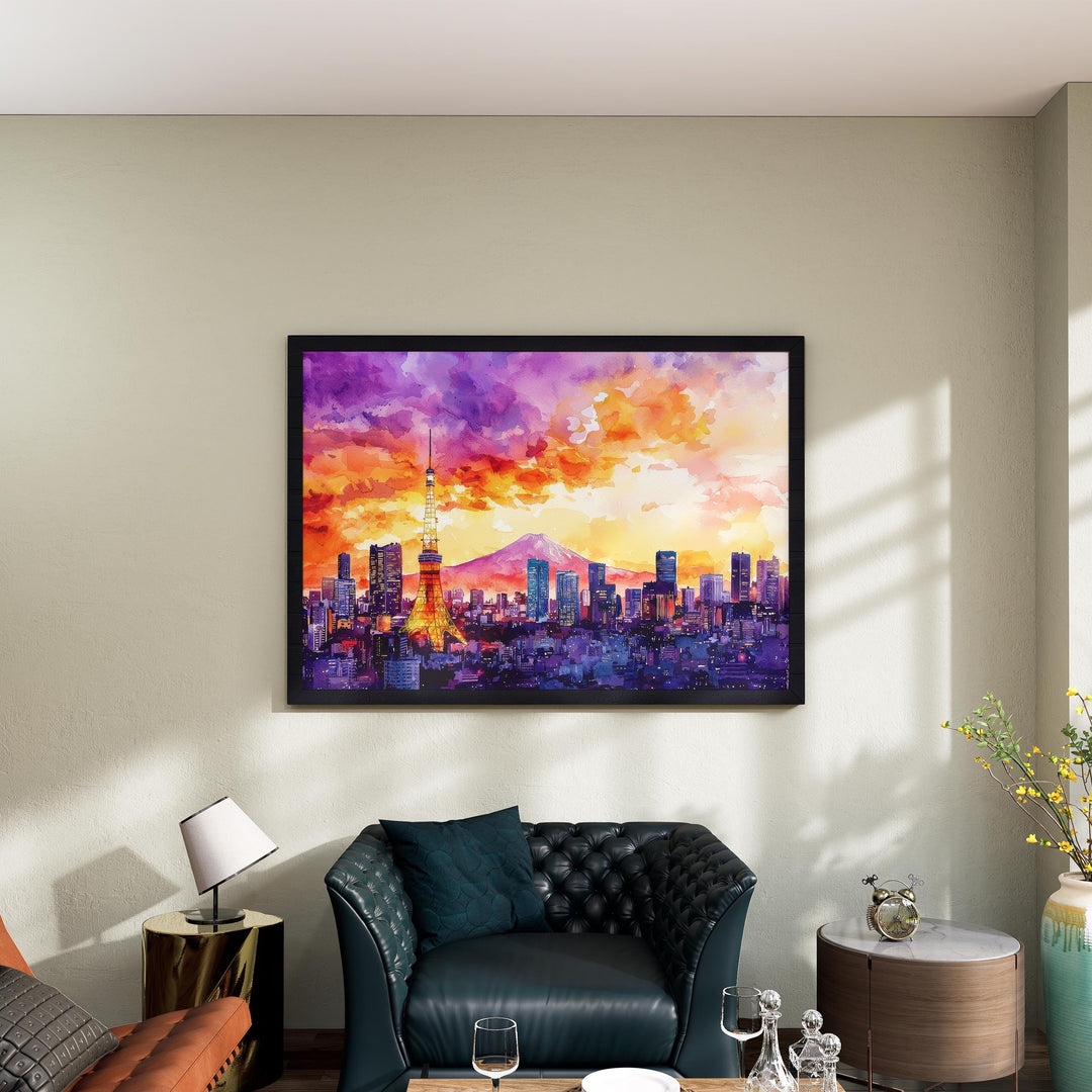 Tokyo Japan Watercolor Poster Tokyo Travel Print City Skyline Painting Shibuya Crossing Wall Art Asia Souvenir