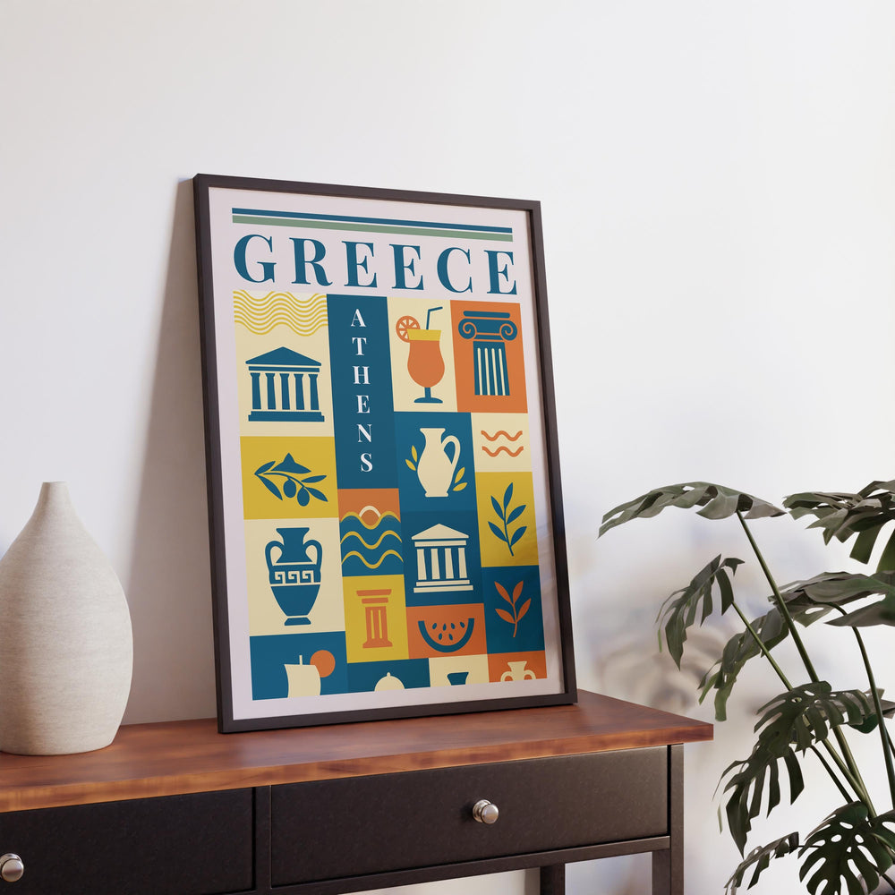 Greece Kitchen Print Mediterranean Food Poster Vintage Culinary Art Kitchen Wall Art Greek Cuisine Decor Dining Room Artwork