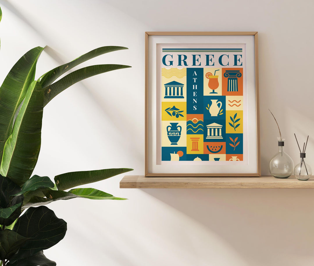 Greece Kitchen Print Mediterranean Food Poster Vintage Culinary Art Kitchen Wall Art Greek Cuisine Decor Dining Room Artwork