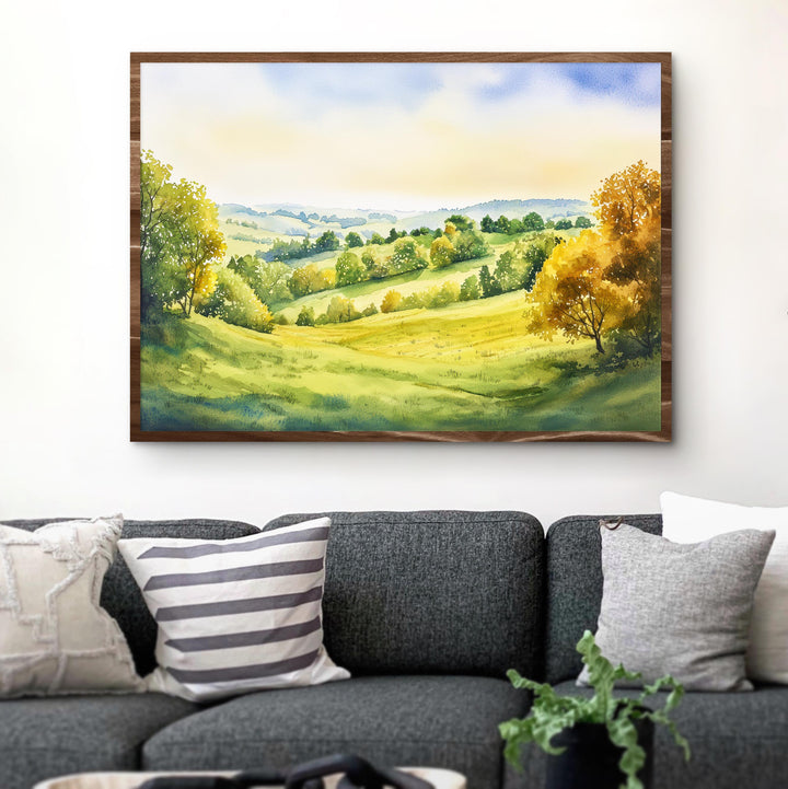 Surrey Hills England Watercolor Poster Surrey Hills Travel Print Countryside Landscape Painting Wall Art UK Souvenir