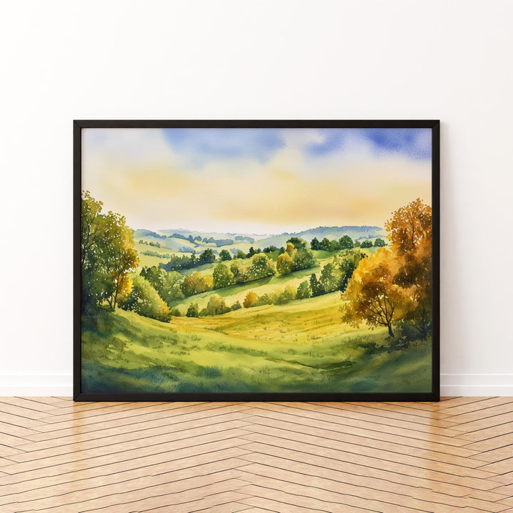Surrey Hills England Watercolor Poster Surrey Hills Travel Print Countryside Landscape Painting Wall Art UK Souvenir
