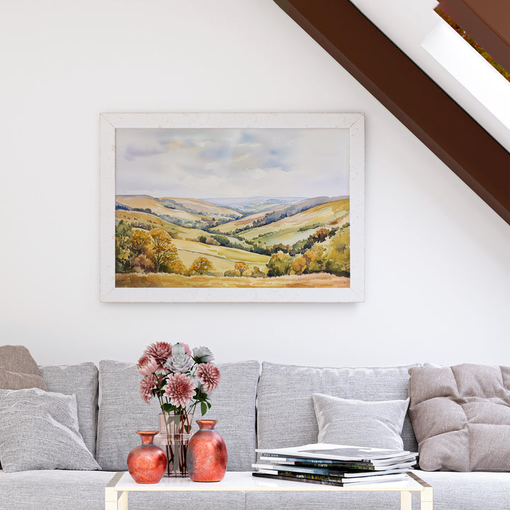 Shropshire Hills England Watercolor Poster Shropshire Travel Print Countryside Landscape Painting Wall Art UK Souvenir