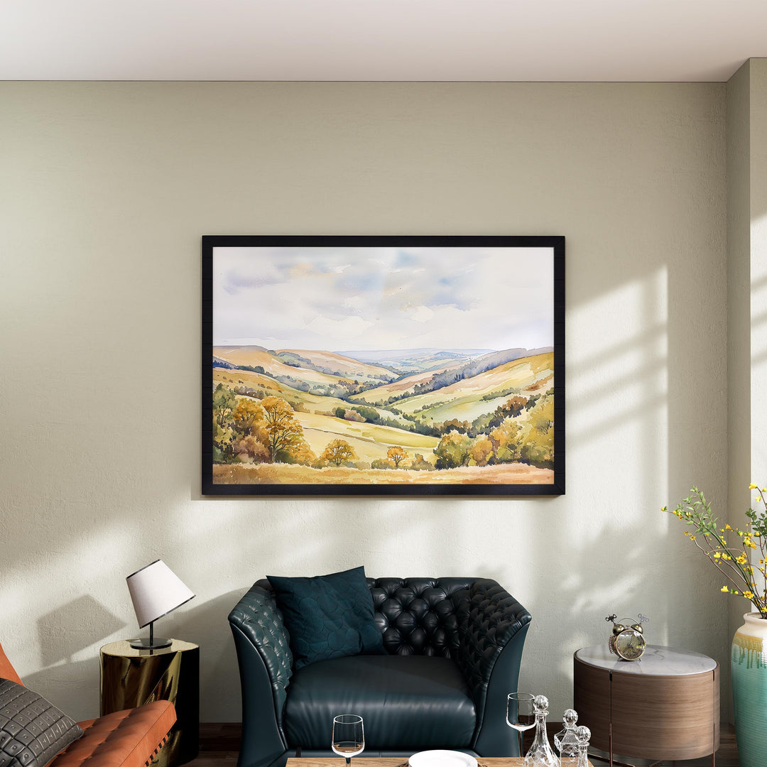 Shropshire Hills England Watercolor Poster Shropshire Travel Print Countryside Landscape Painting Wall Art UK Souvenir
