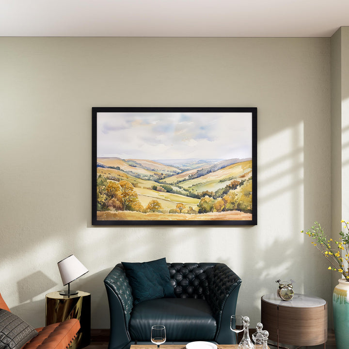 Shropshire Hills England Watercolor Poster Shropshire Travel Print Countryside Landscape Painting Wall Art UK Souvenir