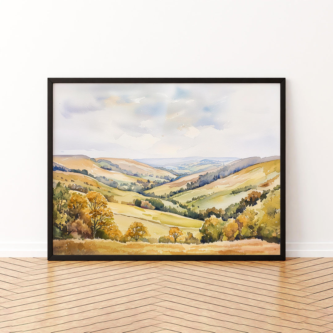 Shropshire Hills England Watercolor Poster Shropshire Travel Print Countryside Landscape Painting Wall Art UK Souvenir