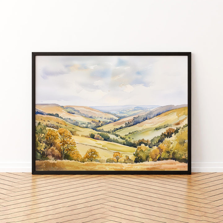 Shropshire Hills England Watercolor Poster Shropshire Travel Print Countryside Landscape Painting Wall Art UK Souvenir