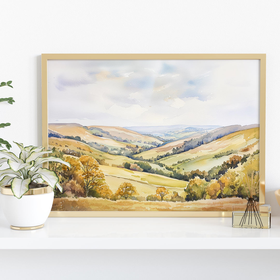 Shropshire Hills England Watercolor Poster Shropshire Travel Print Countryside Landscape Painting Wall Art UK Souvenir