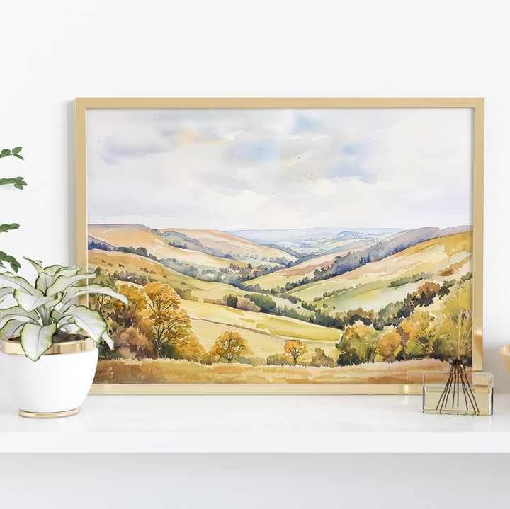 Shropshire Hills England Watercolor Poster Shropshire Travel Print Countryside Landscape Painting Wall Art UK Souvenir
