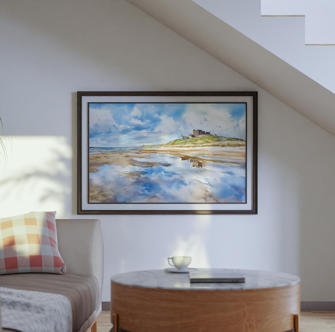 Northumberland Coast England Watercolor Poster Northumberland Travel Print Coastal Landscape Painting Wall Art UK Souvenir