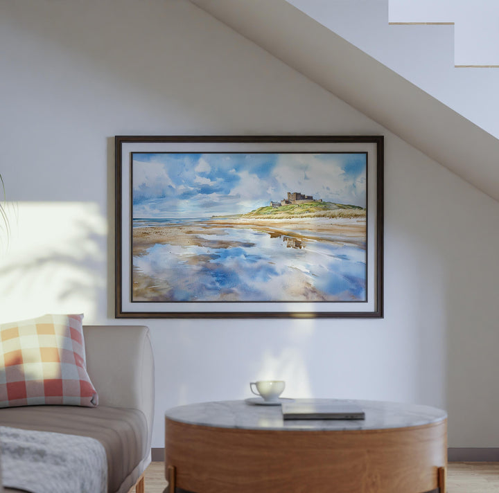 Northumberland Coast England Watercolor Poster Northumberland Travel Print Coastal Landscape Painting Wall Art UK Souvenir