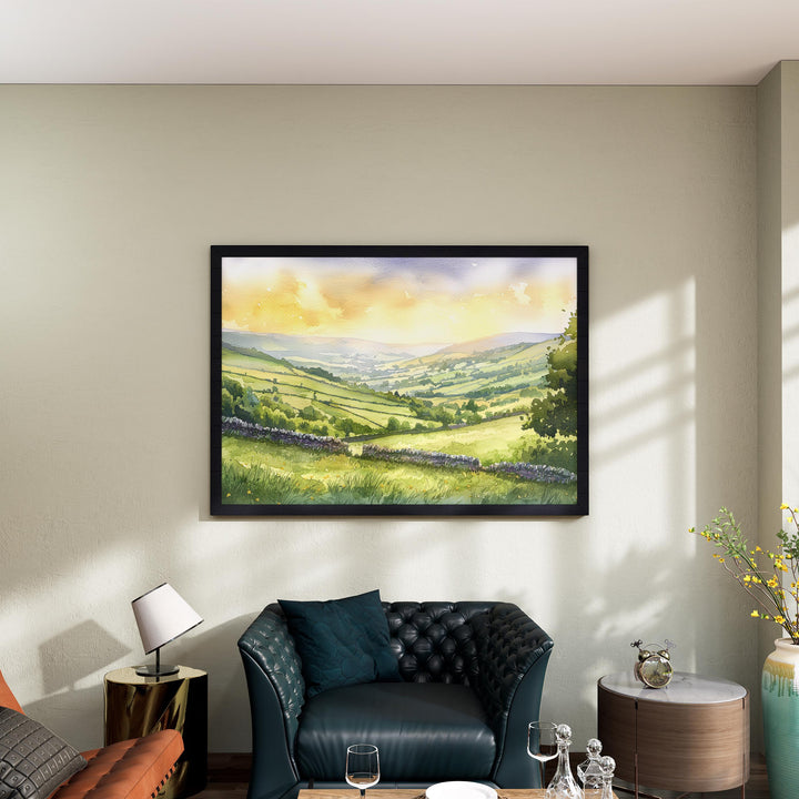 North Pennines England Watercolor Poster North Pennines Travel Print Countryside Landscape Painting Wall Art UK Souvenir