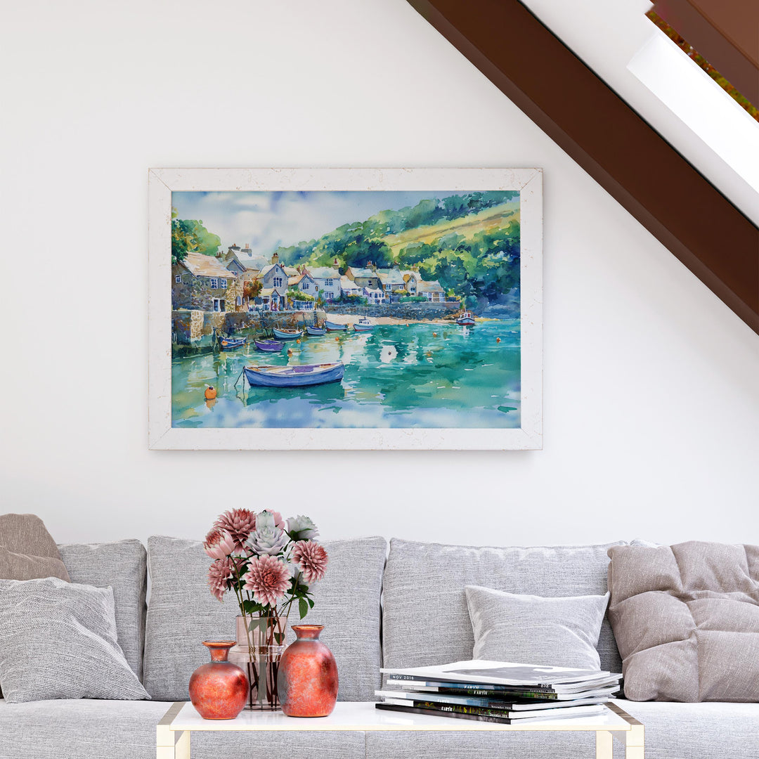 North Devon England Watercolor Poster North Devon Travel Print Coastal Landscape Painting Seaside Wall Art UK Souvenir