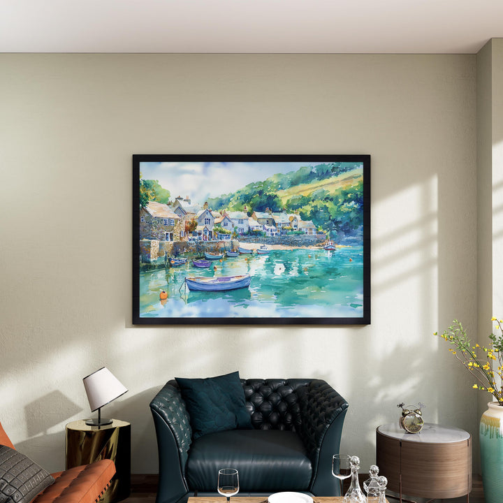 North Devon England Watercolor Poster North Devon Travel Print Coastal Landscape Painting Seaside Wall Art UK Souvenir