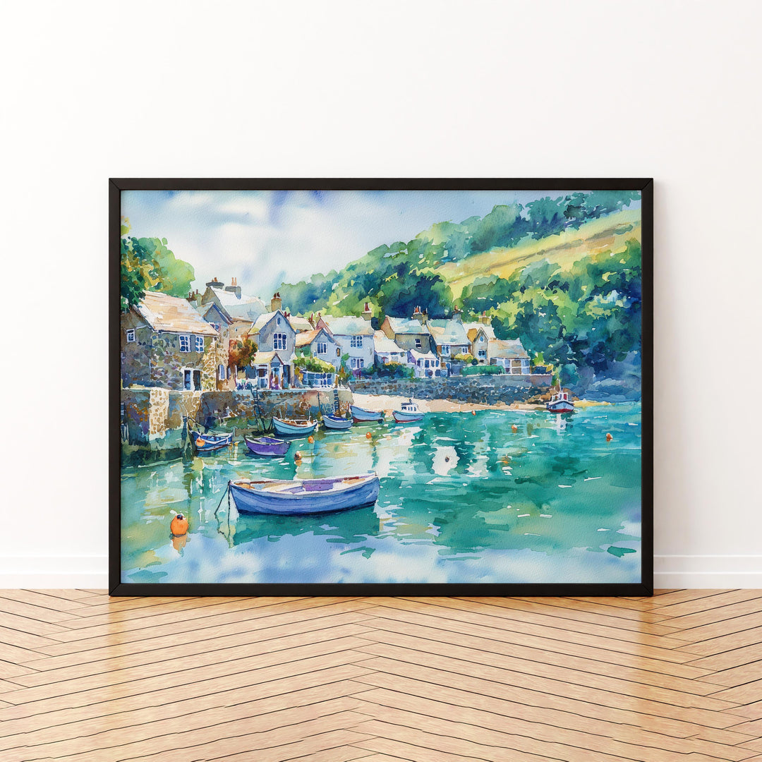 North Devon England Watercolor Poster North Devon Travel Print Coastal Landscape Painting Seaside Wall Art UK Souvenir