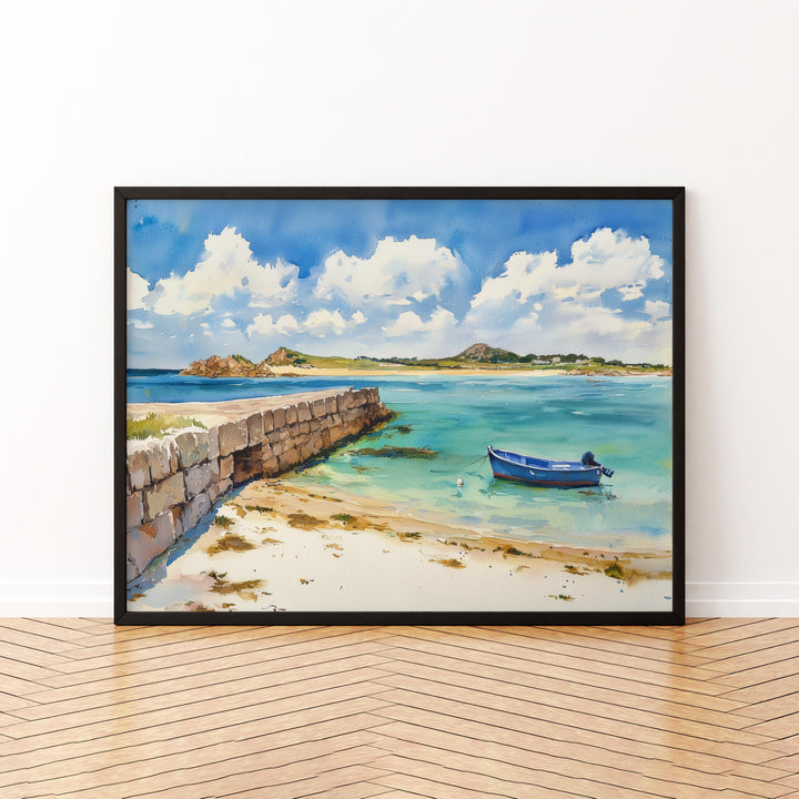 Isles of Scilly England Watercolor Poster Isles of Scilly Travel Print Coastal Island Painting Beach Wall Art UK Souvenir