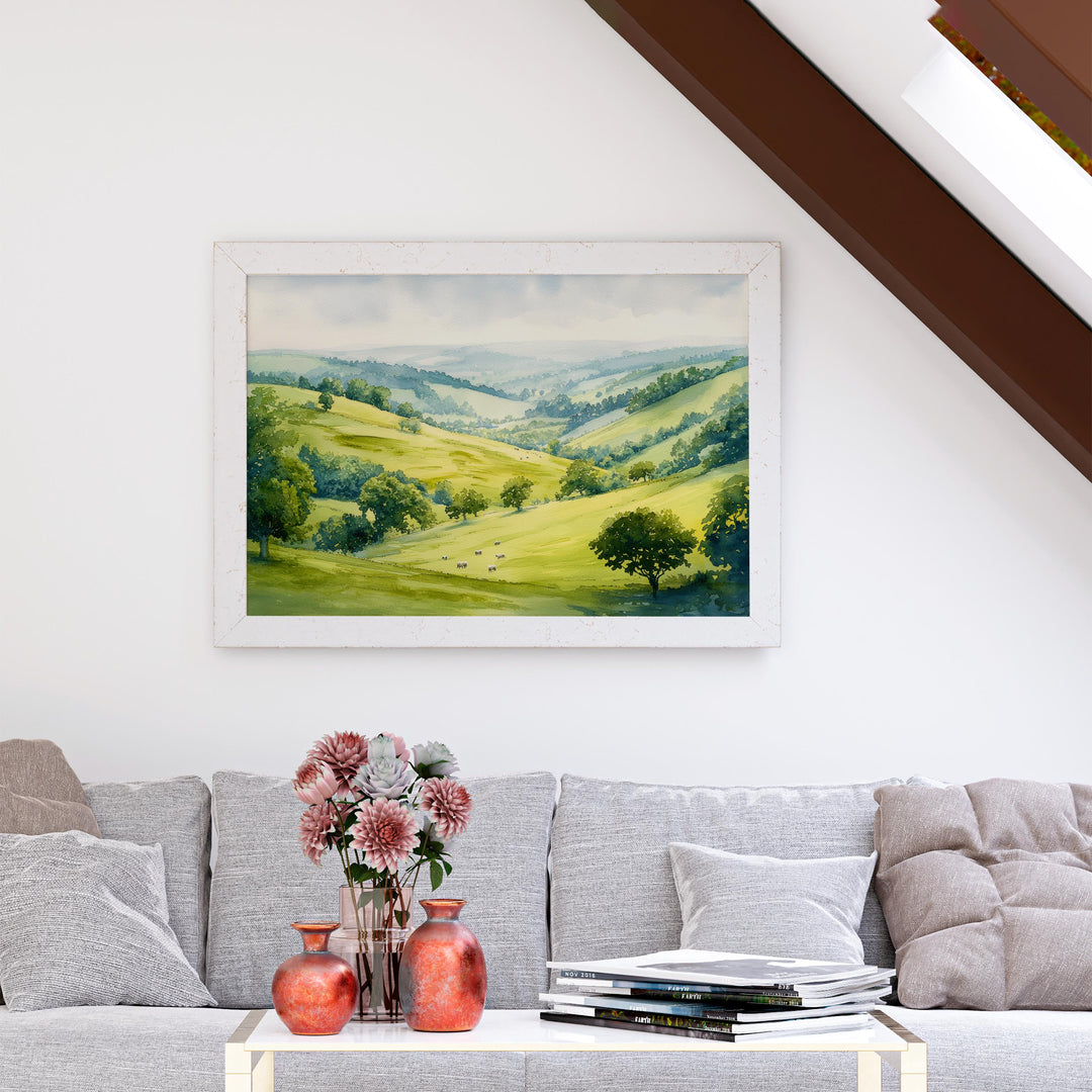 Howardian Hills England Watercolor Poster Howardian Hills Travel Print Countryside Landscape Painting Wall Art UK Souvenir