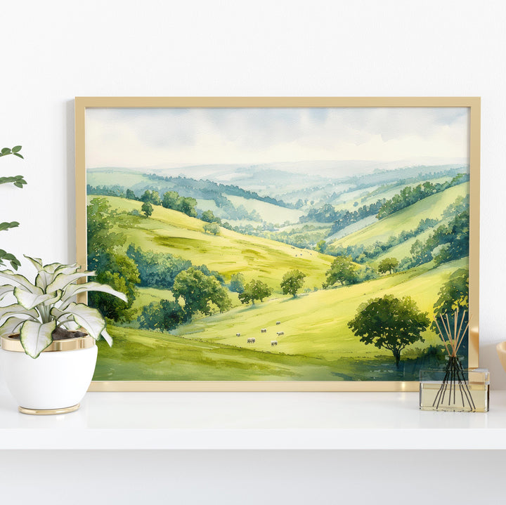 Howardian Hills England Watercolor Poster Howardian Hills Travel Print Countryside Landscape Painting Wall Art UK Souvenir