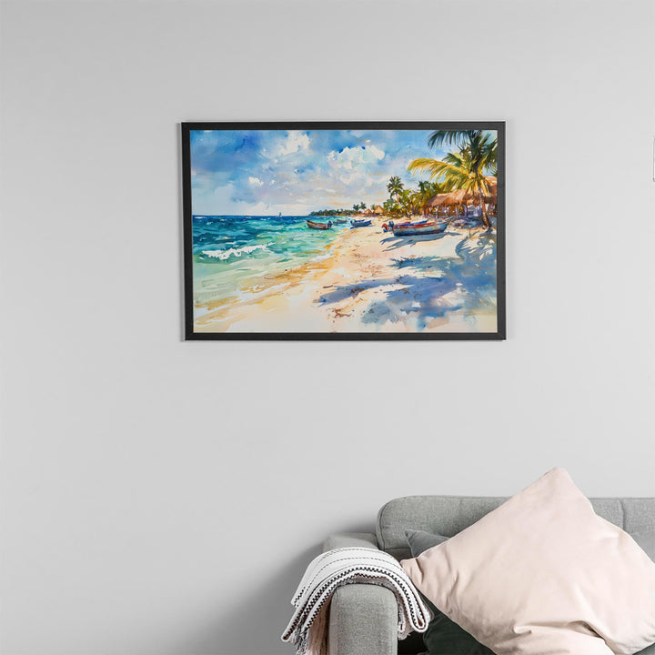 Akumal Mexico Watercolor Poster Akumal Travel Print Beach Landscape Painting Coastal Wall Art Caribbean Souvenir