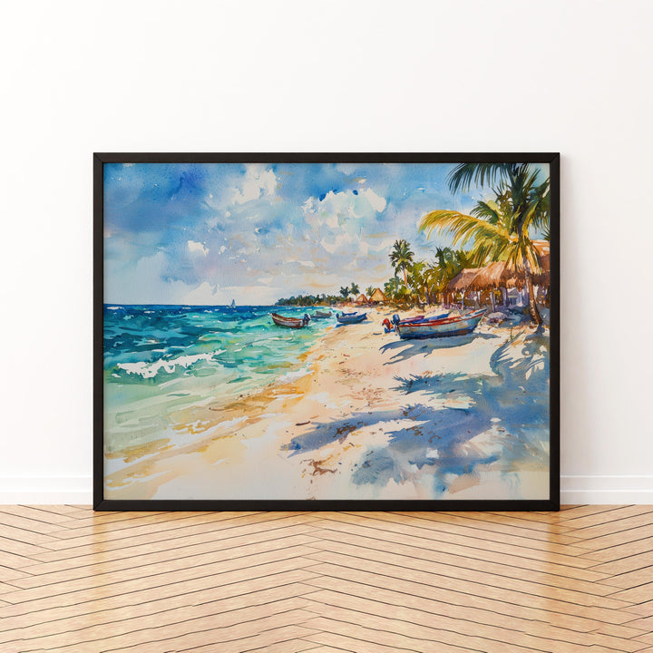 Akumal Mexico Watercolor Poster Akumal Travel Print Beach Landscape Painting Coastal Wall Art Caribbean Souvenir