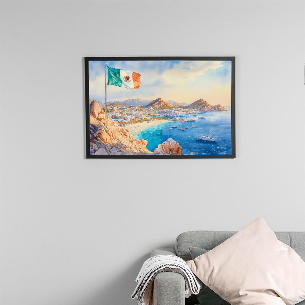 Cabo San Lucas Mexico Watercolor Poster Cabo Travel Print Beach Landscape Painting Coastal Wall Art Baja California Souvenir
