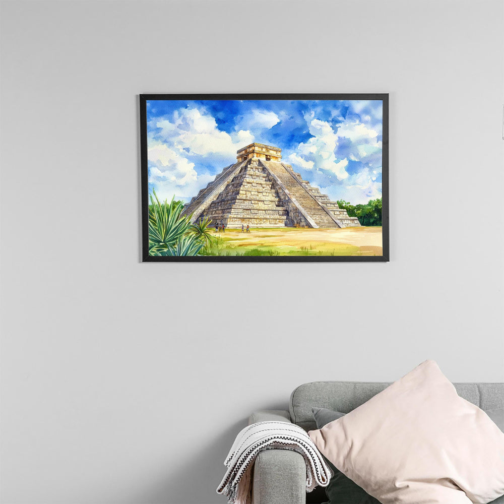 Chichén Itzá Mexico Watercolor Poster Chichén Itzá Travel Print Mayan Pyramid Painting Wall Art Yucatán Souvenir