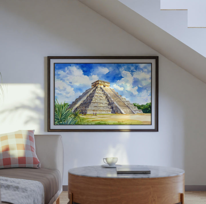 Chichén Itzá Mexico Watercolor Poster Chichén Itzá Travel Print Mayan Pyramid Painting Wall Art Yucatán Souvenir
