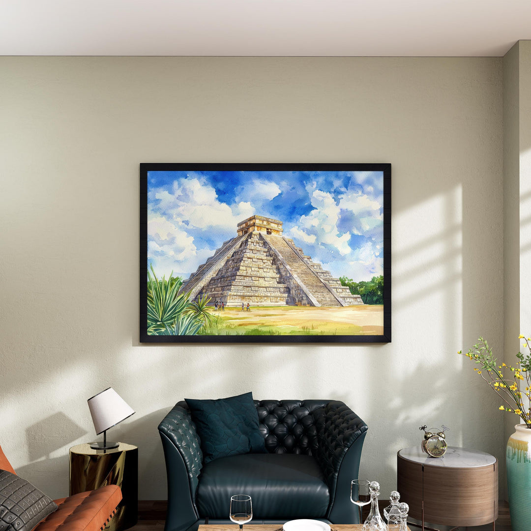 Chichén Itzá Mexico Watercolor Poster Chichén Itzá Travel Print Mayan Pyramid Painting Wall Art Yucatán Souvenir