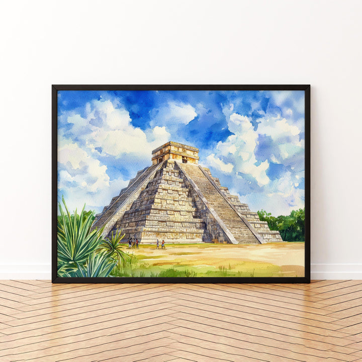 Chichén Itzá Mexico Watercolor Poster Chichén Itzá Travel Print Mayan Pyramid Painting Wall Art Yucatán Souvenir