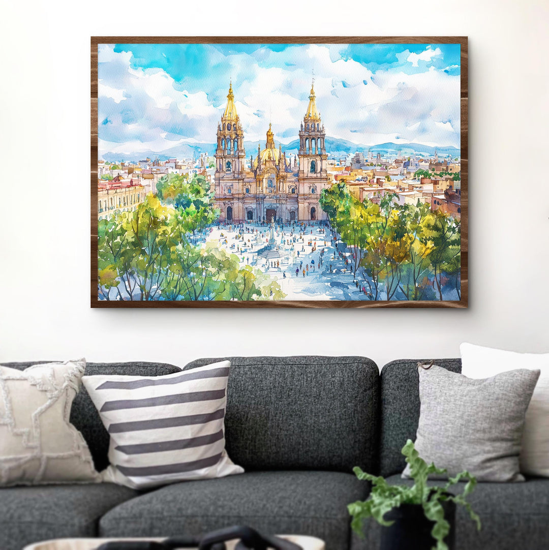 Guadalajara Mexico Watercolor Poster Guadalajara Travel Print Cityscape Painting Cathedral Wall Art Latin America Souvenir