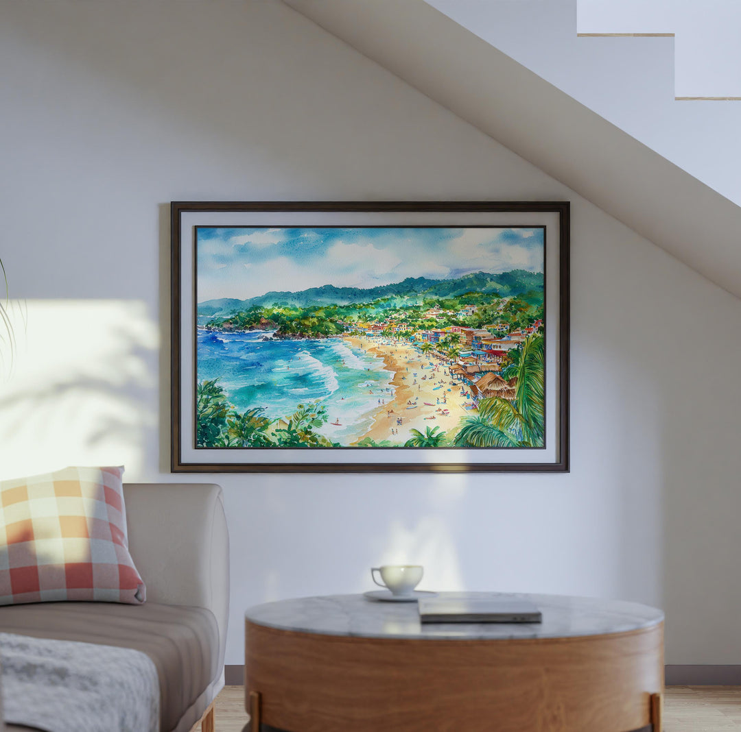 Sayulita Mexico Watercolor Poster Sayulita Travel Print Beach Landscape Painting Coastal Wall Art Pacific Coast Souvenir