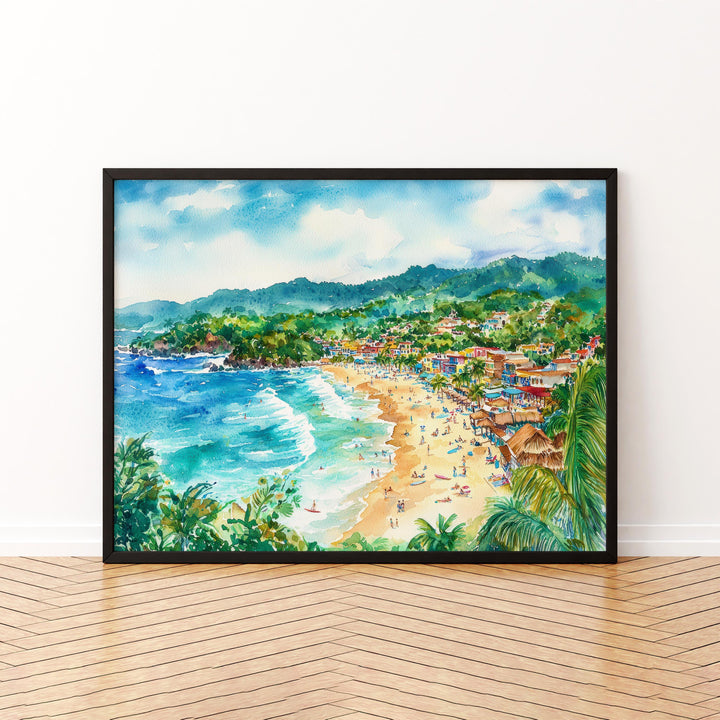 Sayulita Mexico Watercolor Poster Sayulita Travel Print Beach Landscape Painting Coastal Wall Art Pacific Coast Souvenir