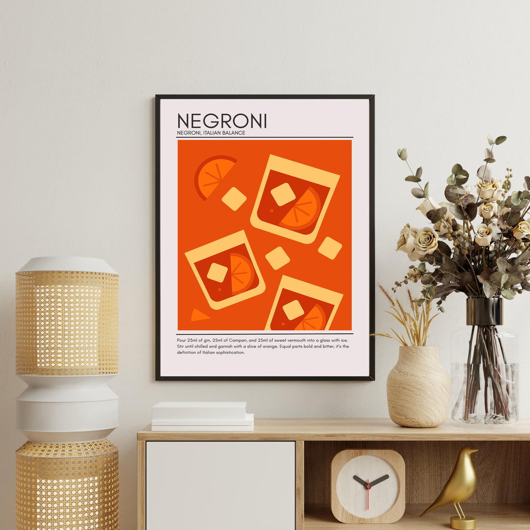 Negroni Art Deco Cocktail Print Elegant Drink Poster Bar Wall Art Mixology Decor Cocktail Lover Gift Classic Beverage Artwork