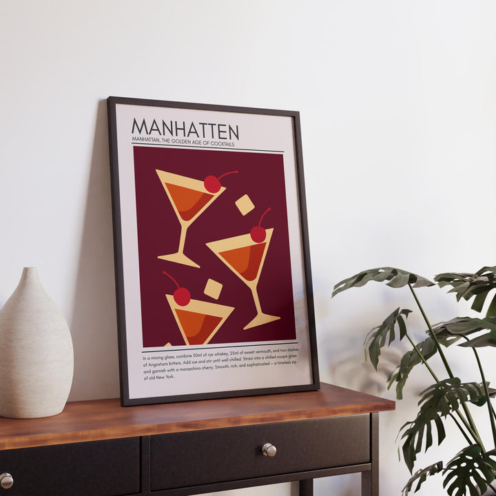 Manhattan Art Deco Cocktail Print Elegant Drink Poster Bar Wall Art Whiskey Decor Cocktail Lover Gift Classic Beverage Artwork