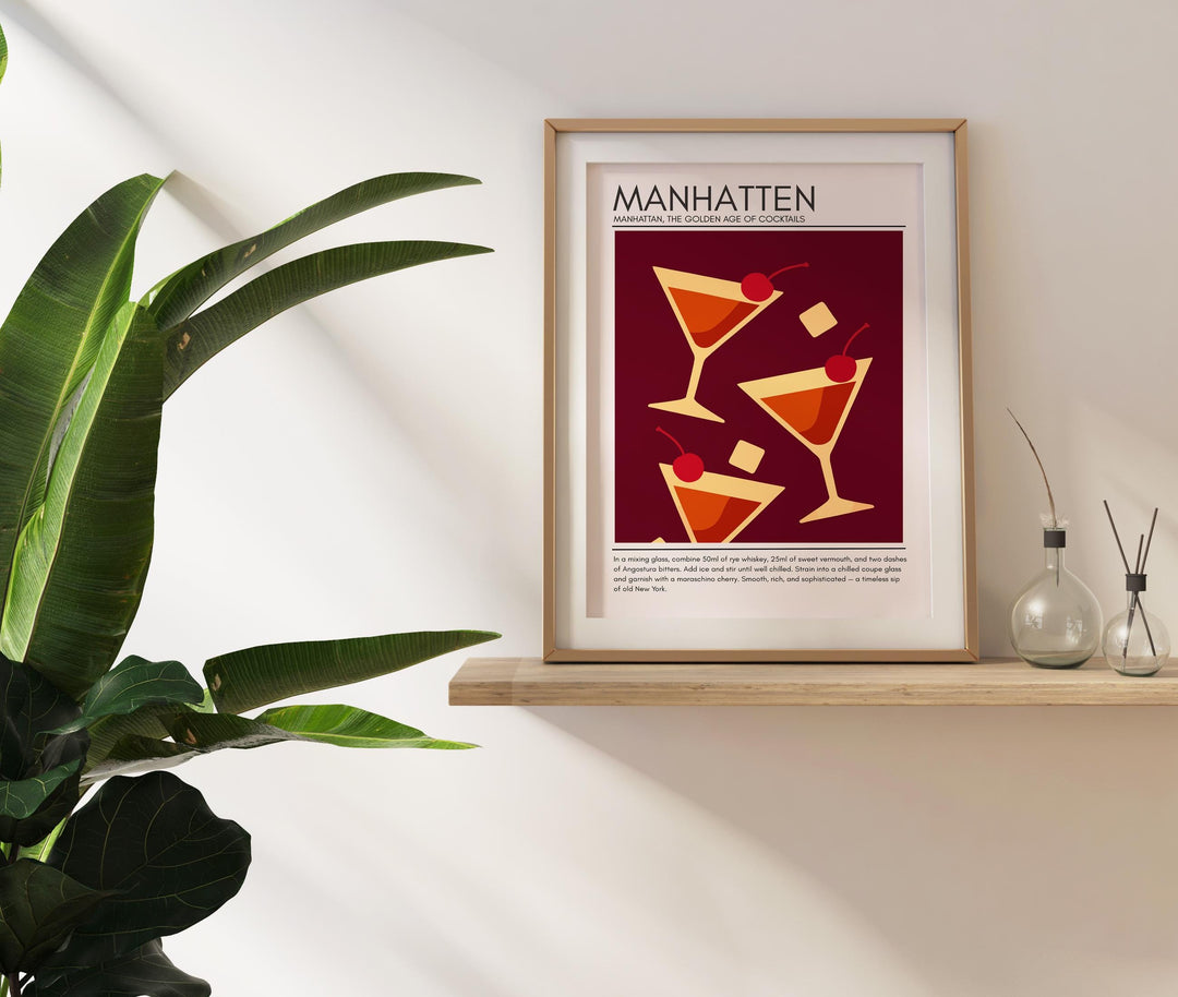 Manhattan Art Deco Cocktail Print Elegant Drink Poster Bar Wall Art Whiskey Decor Cocktail Lover Gift Classic Beverage Artwork
