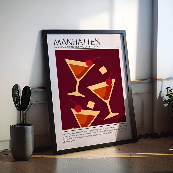 Manhattan Art Deco Cocktail Print Elegant Drink Poster Bar Wall Art Whiskey Decor Cocktail Lover Gift Classic Beverage Artwork