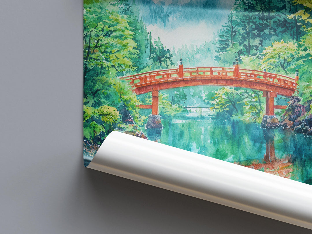 Nikko Japan Watercolor Poster Nikko Travel Print Japanese Landscape Painting Asia Wall Art Mountain Temple Decor Nature Souvenir