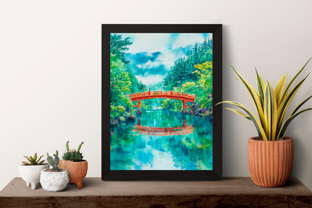 Nikko Japan Watercolor Poster Nikko Travel Print Japanese Landscape Painting Asia Wall Art Mountain Temple Decor Nature Souvenir